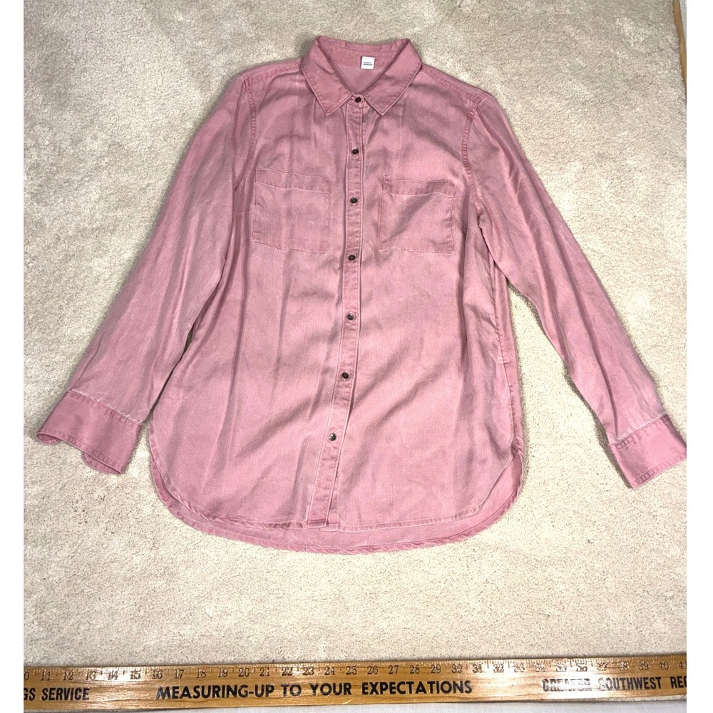 Old Navy Womens M Tencel Lyocell Relaxed Button Down Shirt Teak Rose Pink 863973